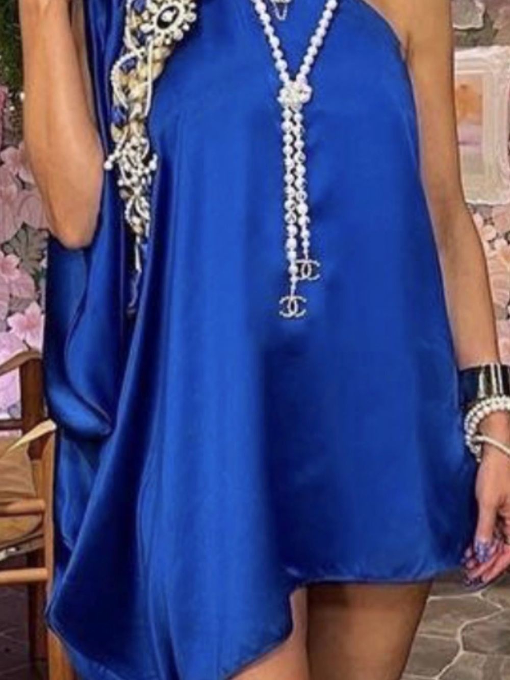 Alexis Cobalt Blue Satin One-Shoulder Mini Dress